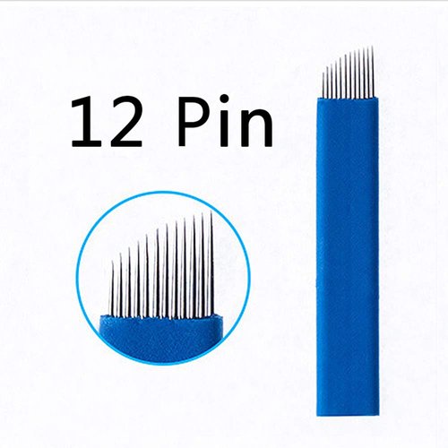 Pinkiou 50 Pcs Microblading Blade Micropigmentation Brow Lamination Makeup Manual Eyebrow Henna Disposable Sloped Needle Pin Bevel Shading (12Pin)