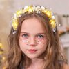 GORAIS Flower Wedding Headpiece Gold Pearl Bridal Headband Light Up Hair Vine Hair Accessories for Bride and Flower Girls