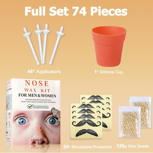 120g Long-Lasting Nose Hair Waxing Kit with 48 Applicators | Painless and Easy Mustache Guard | CoFashion Nose Hair Remover for Men and Women