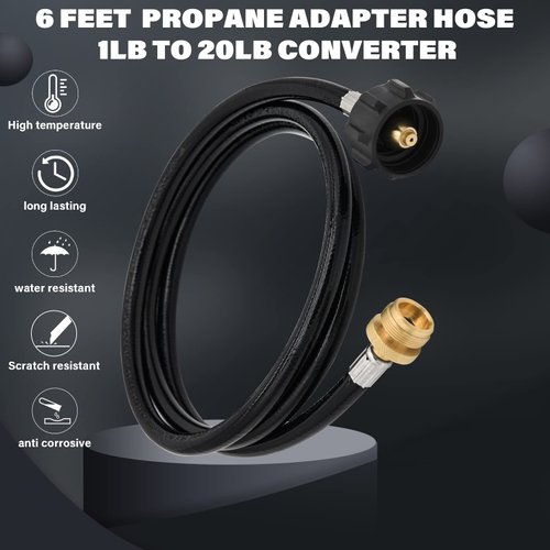 6 Feet Propane Adapter Hose 1 lb to 20 lb Converter Replacement for Weber Q1200 Q1000 Gas Grill, Fit for QCC1/Type1 Tank Connect to 1 lb Bulk Portable Appliances to 20 lb Propane Tank.