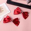 Red Satin Hair Bow Clips, Christmas Valentine School Hairpins with Heart Rhinestones,Handmade Bowknot Hair Accessories for Kids Girls New Year Decor