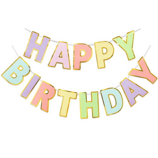 LITAUS, Macaron Happy Birthday Banner - Pre-Strung, 9 ft, No DIY | Birthday Decorations | Happy Birthday Sign for Birthday Decor, Backdrop | Birthday Banner for Women, Kids | Macaron Birthday