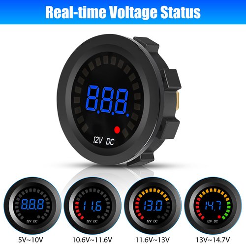 2PCS Battery Meter, Waterproof DC 12V Voltmeter Waterproof LED Digital Display Voltage Gauges Round Car Voltmeters Meter Voltage Tester Gauge Meter for Marine Car Motorcycle Truck Boat RV, Short Body