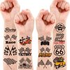 104 PCS Funny Race Car Checkered Flag Black and White Temporary Tattoos Sticker Birthday Party Decorations Supplies Favors Gifts Boys Girls Men Women Cute Racing Fake Tattoo School Prizes Carnival