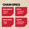 Oregon H78 ControlCut Chainsaw Chain for 20-Inch Bar – 78 Drive Links, Replacement Low-Kickback Chainsaw Blade, .050 Inch Gauge, .325 Inch Pitch, fits Echo, Poulan, Ryobi & Husqvarna Models (H78)