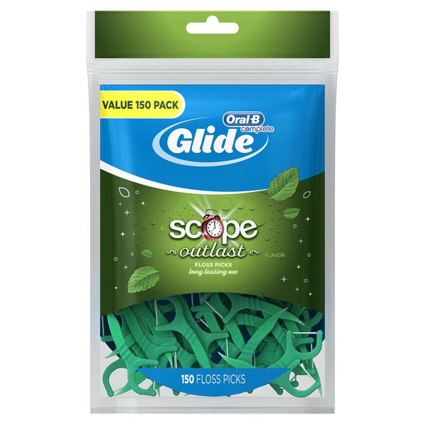 Oral-B Glide Complete with Scope Outlast Dental Floss Picks, Mint, 150 Count