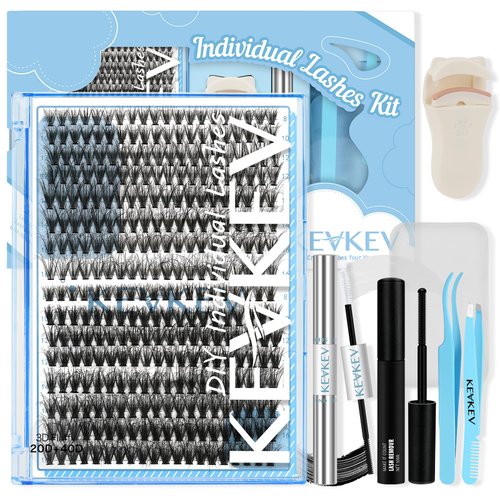 KevKev Lash Clusters Kit 3D Fluffy Cluster Lashes 20D+40D 320 Pcs DIY Lash Extensions Eyelash Clusters Glue Individual Lashes Remover Cluster Thin Band & Soft (Fluffy 20D+40D Kit,8-16mix)