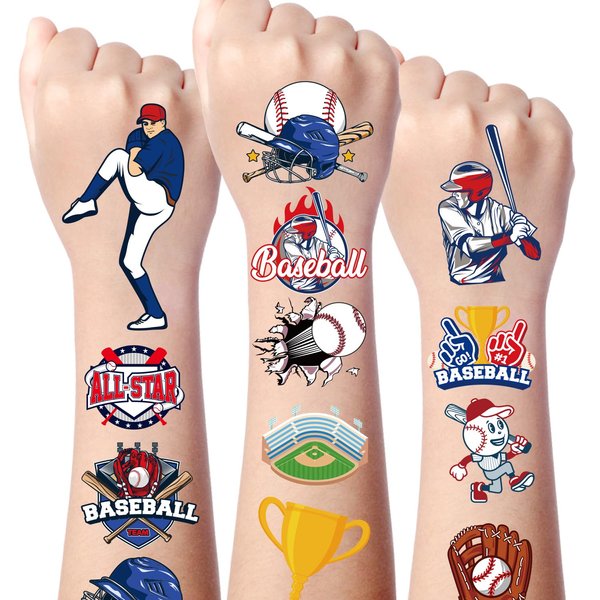 Gameza Baseball Temporary Tattoos - 200+ Baseball Tattoos Baseball Birthday Party Favors Decorations Baseball Baby Shower Favors Fake Baseball Tattoos Temporary Face Tattoos Sticker Boys Kids