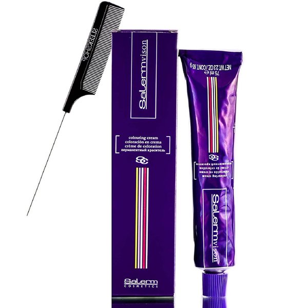 Salerm Cosmetics VISION Salermvision Permanent Cream Hair Color Dye (w/Sleek Steel Pin Rat Tail Comb) Haircolor Creme, Gray Coverage in 30 minutes (9,31 Extra Light Blond Beige)