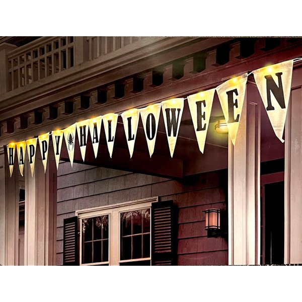 GIFTEXPRESS 16 ft Happy Halloween Light Up Banner, Natural Canvas Banner, Indoor/Outdoor Halloween Decor