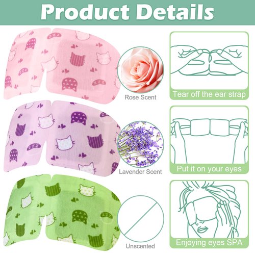 Silicherry 48 Pack Steam Eye Masks Disposable Heated Eye Mask for Dry Eyes Spa Self Heating Eye Mask Compress Warm for Sleeping Eye Fatigue Relief Travel Gifts, Lavender, Rose, Unscented