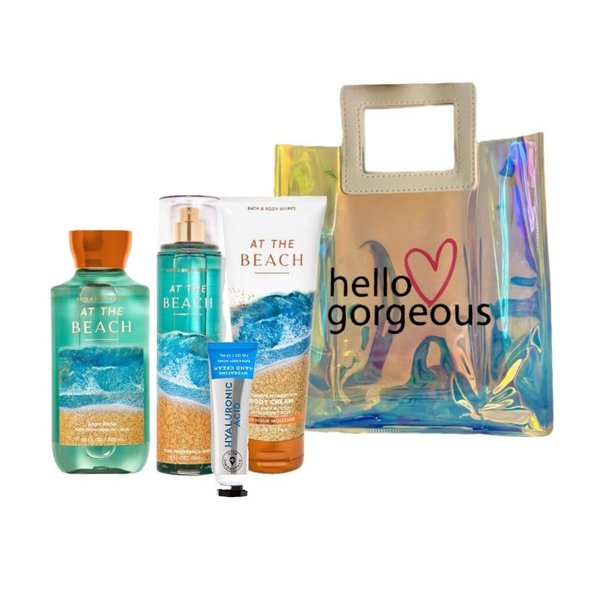 White Barn - Bath and Body Works - Gift Set 4 Piece Bundle - with Gift Bag Hello Gorgeous (At The Beach)
