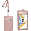 Teskyer Badge Holder with Lanyard, Leather ID Name Badge Card Holder with Lanyard for ID Badges, Vertical Rose Gold