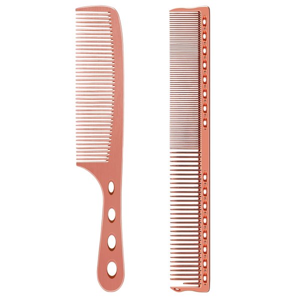 Hair Styling Comb,2PCS Metal Combs For Hair Women,Space Aluminum Stainless Steel Anti-static Sparse Haircut Comb Beauty Tool (Rose Golden)