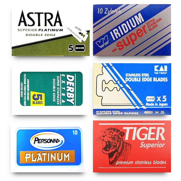Astra-KAI-Persọnna-Wizamet-Tiger Double Edge Razor Blades Sampler (40 blades, 6 different brands)