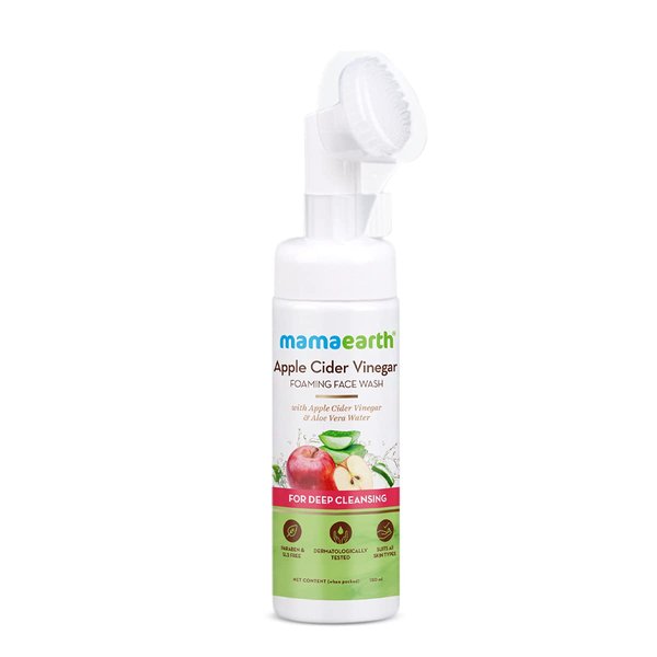 Mamaearth Apple Cider Vinegar Foaming Face Wash with Brush | Deeply Cleanses & Exfoliates Dirt & Impurities | Clears Clogged Pores | Paraben Free | 5.07 Fl Oz (150ml)