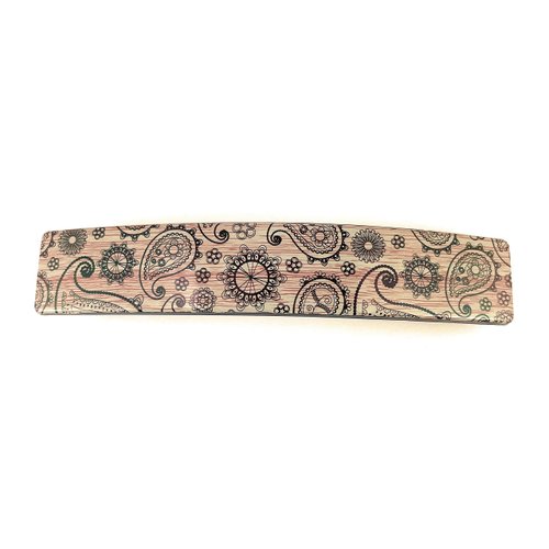 Gray Brown barrette big rectangle hair clip accessory 4.25 inches long plastic wood grain pattern grey brown