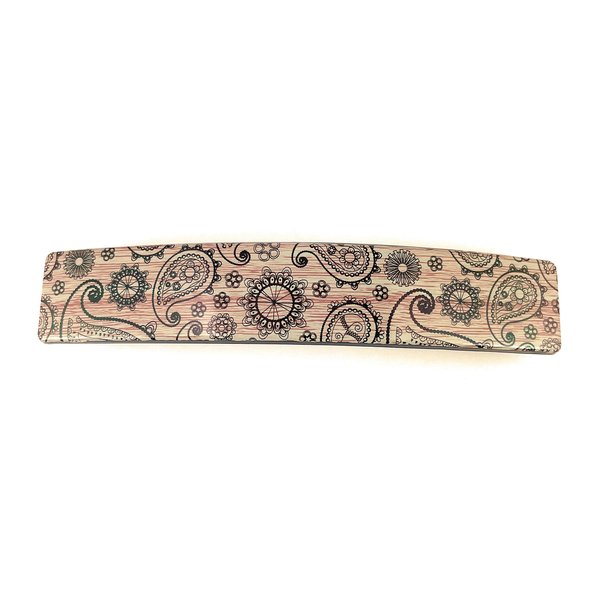 Gray Brown barrette big rectangle hair clip accessory 4.25 inches long plastic wood grain pattern grey brown