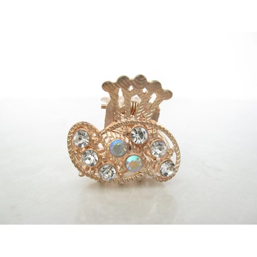 small mini gold metal crystal hair claw clip (Primary color: Blue)