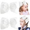 2PCS 8" Big Hair Bows for Girls Alligator Clips Grosgrain Ribbon Hair Accessories for Little Teen Toddler Girls Kids (White)