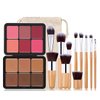 Joyeee Makeup Blush Palette + Cream Contour Palette Kit, with 11 Pcs Complete Makeup Brushes, Contouring Concealer Palette for Medium Dark Skin to Conceals Dark Circles, Redness, Acne, Blemish