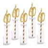 60th Birthday Paper Straw Decor, 24-Pack Real Gold Glitter Cut-Out Numbers Happy 60 Years Party Decorative Straws