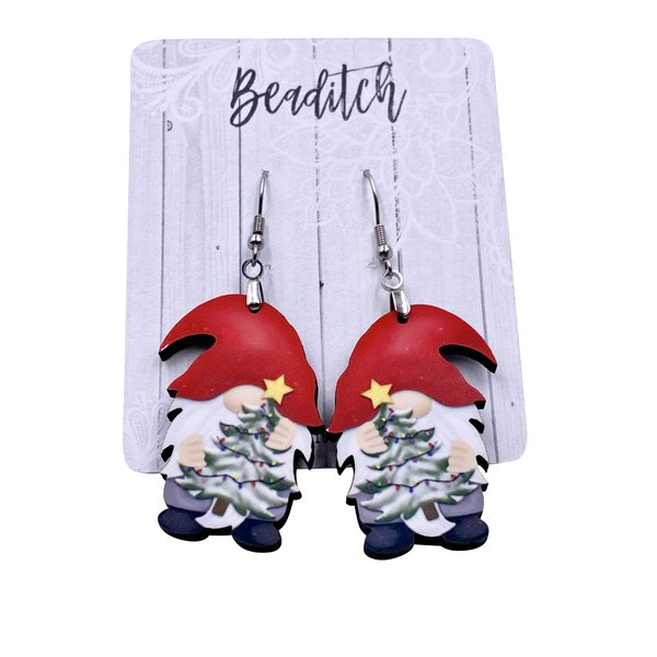 Holiday Gnome Earrings - Christmas Tree Earrings