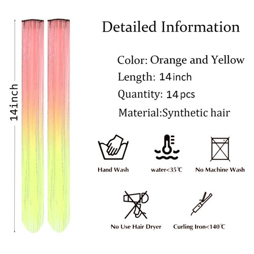 KAGNAL 14Pcs Colored Hair Extensions 14Inch Straight Gradient Color Clip in Hair Extensions Rainbow Party Highlights Synthetic Hairpiece Nice Gift for Girls