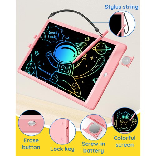 TEKFUN LCD Writing Tablet Doodle Board, 10inch Colorful Drawing Tablet Writing Pad, Easter Basket Stuffers for Kids Toys Gifts for 3 4 5 6 7 8 Year Old Girls Boys (Pink)
