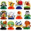 12 Pieces Sports Themed Birthday Party Supplies Sports Centerpieces for Kids 3D Football Soccer Baseball Basketball Softball Honeycomb Centerpieces Ball Party Decoration for Boys Kids