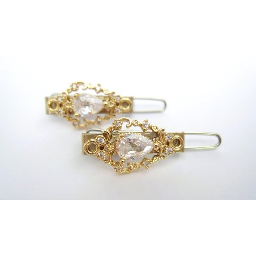 Generic Two small tiny gold or silver crystal hair pin clip barrettes fine hair (Primary color: Gold)