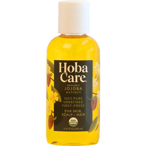 HobaCare Organic Jojoba Oil - 100% Pure, Unrefined Jojoba Oil Cold Pressed for Scalp & Nails - Moisturizing Body Oil for Dry Skin - Natural Jojoba Oil for Hair & Beard Care (4.22 fl oz / 125 ml)