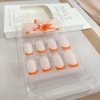 Orange French Tip Press on Nails Medium Square Matte False Nails With Designs Full Cover Stick on Nails Acrylic Coffin Artificial Nails Glue on Nails for Women Girls Nail Art Decorations 24Pcs