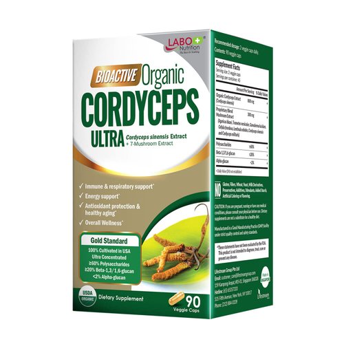 LABO Nutrition Bioactive Organic Cordyceps Ultra – 8 Medicinal Mushroom Supplement, Cordyceps, Reishi, Turkey Tail, Maitake, Agaricus blazei, Shiitake, for Immunity, Energy, Stamina, No Fillers