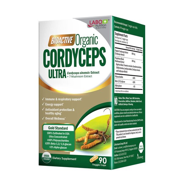 LABO Nutrition Bioactive Organic Cordyceps Ultra – 8 Medicinal Mushroom Supplement, Cordyceps, Reishi, Turkey Tail, Maitake, Agaricus blazei, Shiitake, for Immunity, Energy, Stamina, No Fillers