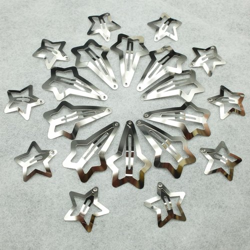 20 PCS Two Styles Star Hair Clips, Snap Star Hair Barrettes Cute Lovely Accessories, Non Slip Star Clips for Girls Women 2000s Y2K Silver Metal Hair Clips