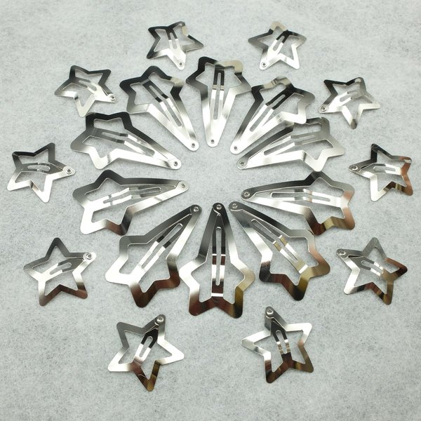 20 PCS Two Styles Star Hair Clips, Snap Star Hair Barrettes Cute Lovely Accessories, Non Slip Star Clips for Girls Women 2000s Y2K Silver Metal Hair Clips