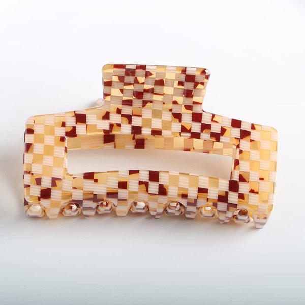 Hzaiwy Checkered Cellulose Acetate Hair Claw Clips, Pack of 3 Vintage Nonslip (Orange, S: Length-5cm/2", M: Length-9.5cm/3.74", L: Length-10cm/3.94") for Women & Girls