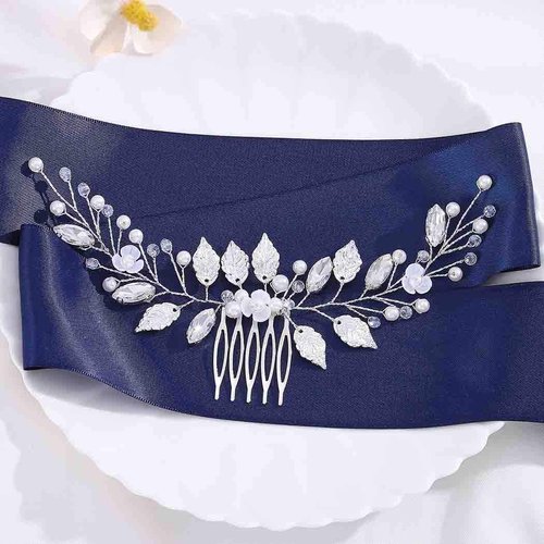Yokawe Bridal Wedding Hair Comb Silver Rhineston Bride Side Combs Pearl Hair Accessories for Women and Girls