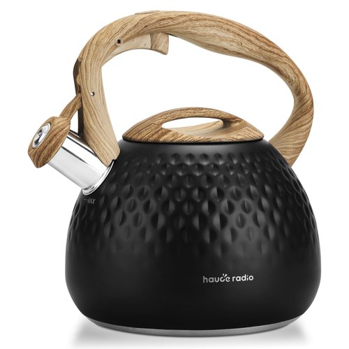 Hauce Radio Tea Kettle,2.5 Quart Stovetop Tea Kettles Loud Whistle,Food Grade Stainless Steel Water kettles for Stove Top with Anti-hot Ergonomic Handle,Suitable for All Heat Sources