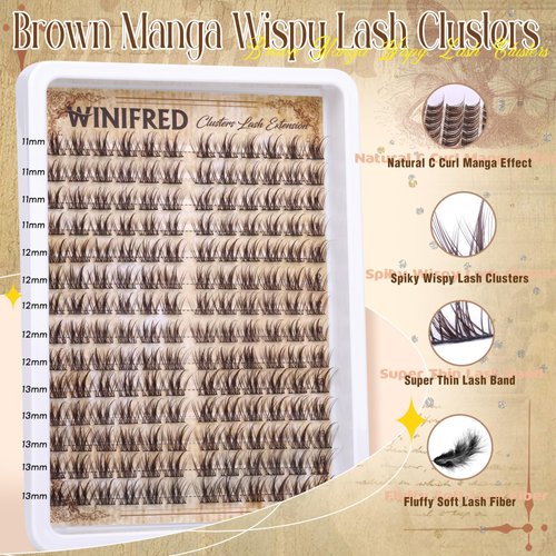 Brown Lash Clusters Manga Eyelash Clusters Wispy Lash Extension Natural Cluster Eyelash Extensions Brown Clusters Lashes C Curl Spiky Individual Lashes by Winifred
