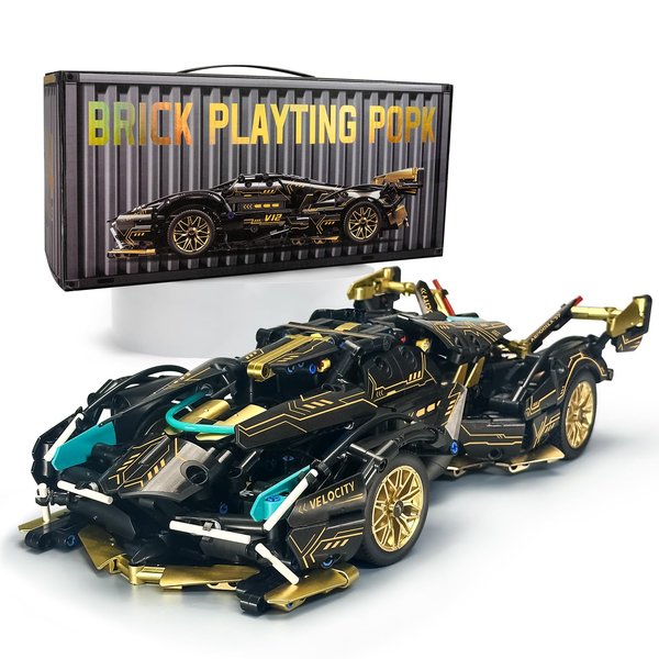 Sports Car Building Sets, Adults Model and Racing Sports Collectable Model Car Building Kit, 1:14 Construction Toy Sports Car for Boys Men Teens Gold…