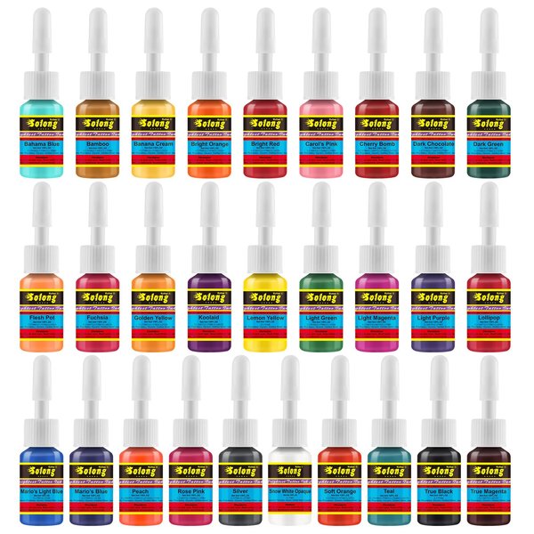 Solong Tattoo Ink Set 28 Colors Pigment Kit 1/6oz (5ml) Tattoo Supply Ink for Tattoo Kit TI1001-5-28