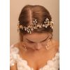Jumwrit Wedding Headband Earrings Set Handmade Rhinestone Crystal Headpiece Flower Leaves Hair Band Dangle Earrings Bridal Hair Accessories for Women Girls Bride Bridesmaid（Gold）