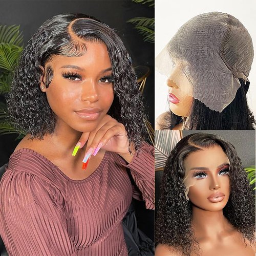 Tascal 12 Inch Bob Wig Human Hair 13x6 Lace Front Wigs Human Hair Deep Curly Short Bob Wigs for Black Women Wet Wavy Wig Glueless Transparent Lace Bob Pre Plucked with Baby Hair Natural Hairline