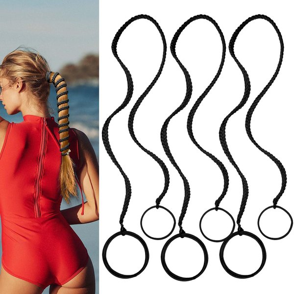 3 Packs 25" Black Elastic No Damage Hair Ties for Women Long Thick Hair, Ponytail Holders Hair Tie Braided Pony Tails Hair Ties for Wind Water Sport Hair Hands for Women's Hair Ponytail Wrap Hair Tie
