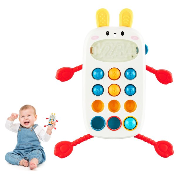 igolfluck Montessori Toys for 1 Year Old, Sensory Toys for Toddlers 1-3, Food Grade Silicone Pull String Activity Toy, Travel Toys for Babies Boys Girls 1 2 3 Year Old (White)
