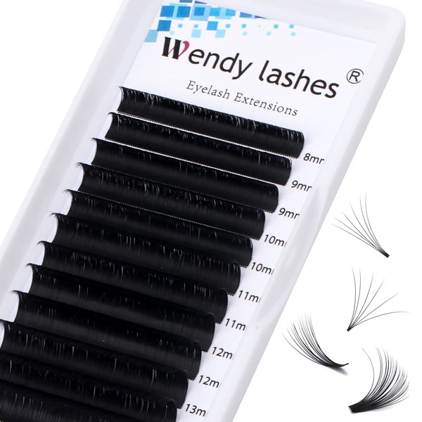Eyelash Extensions C/D Curl Easy Fan Lash Extensions 0.07mm Optinal 11-17mm Length Mega Volume Eyelash Extension 3D~10D Self Fanning Lashes (0.07-CC, 8-14mm)