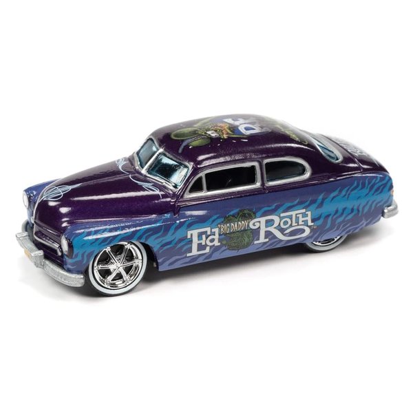 1949 Mercury Coupe Custom Purple Metallic with Graphics Pop Culture 2022 Release 1 1/64 Diecast Model Car by Johnny Lightning JLPC006-JLSP238