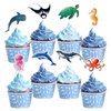 WERNNSAI 32 Pcs Ocean Cupcake Toppers - Ocean Theme Under the Sea Birthday Party Decorations for Boys Kids Ocean Animals Fish Cake Toppers Dolphin Cake Decor Picks Baby Shower Birthday Party Supplies